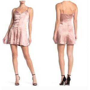 Endless Rose Romper Women Medium Pink Satin‎ Button Front V Neck Playsuit